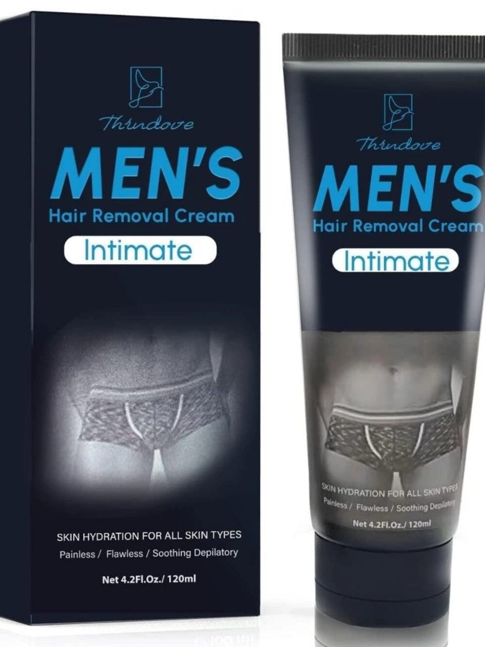 Thrudove Intimate Hair Removal Cream for Men, 4.2oz, Painless with Aloe